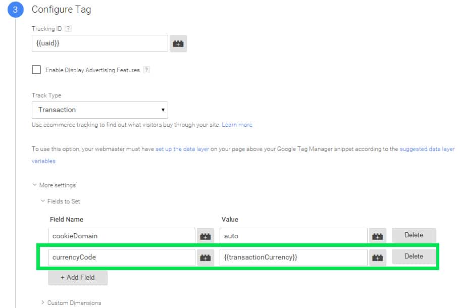 setup tag currency Google Tag Manager