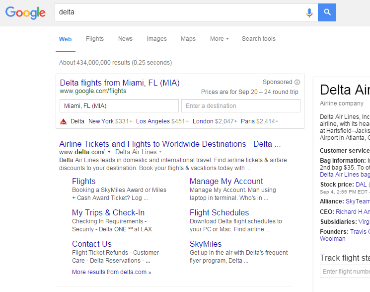 Google Flights Brand SERP - Delta - EveryMundo