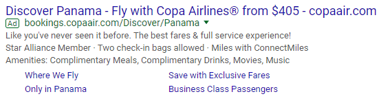 Copa Airlines' Dynamic Search Ad