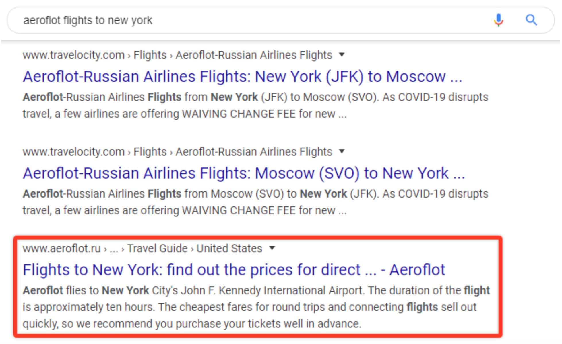 Airline Organic Search Results