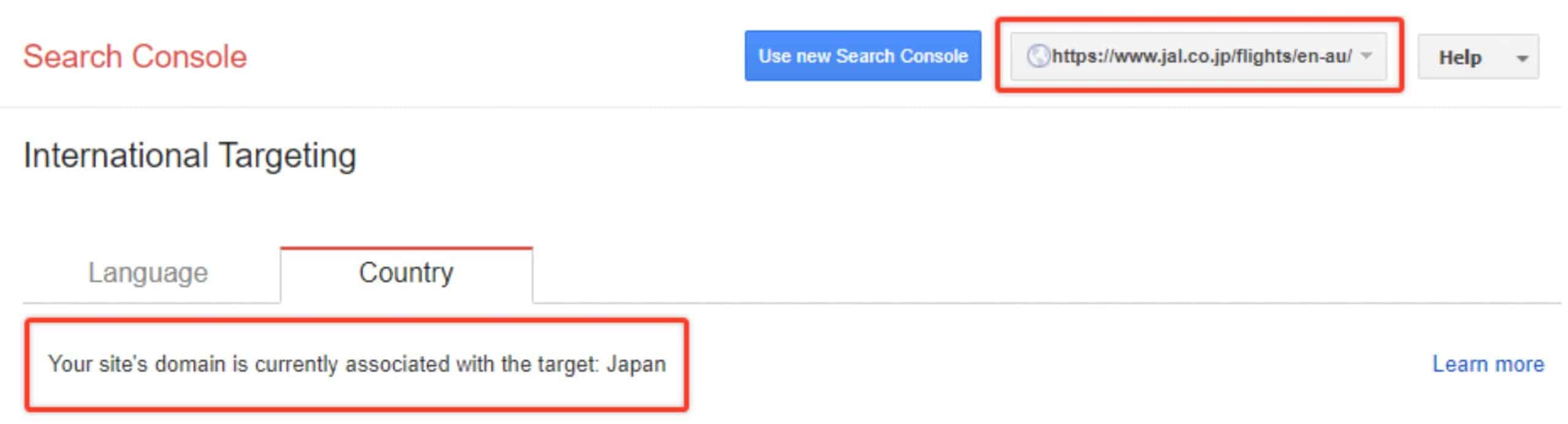 Japan Airlines Google Search Console