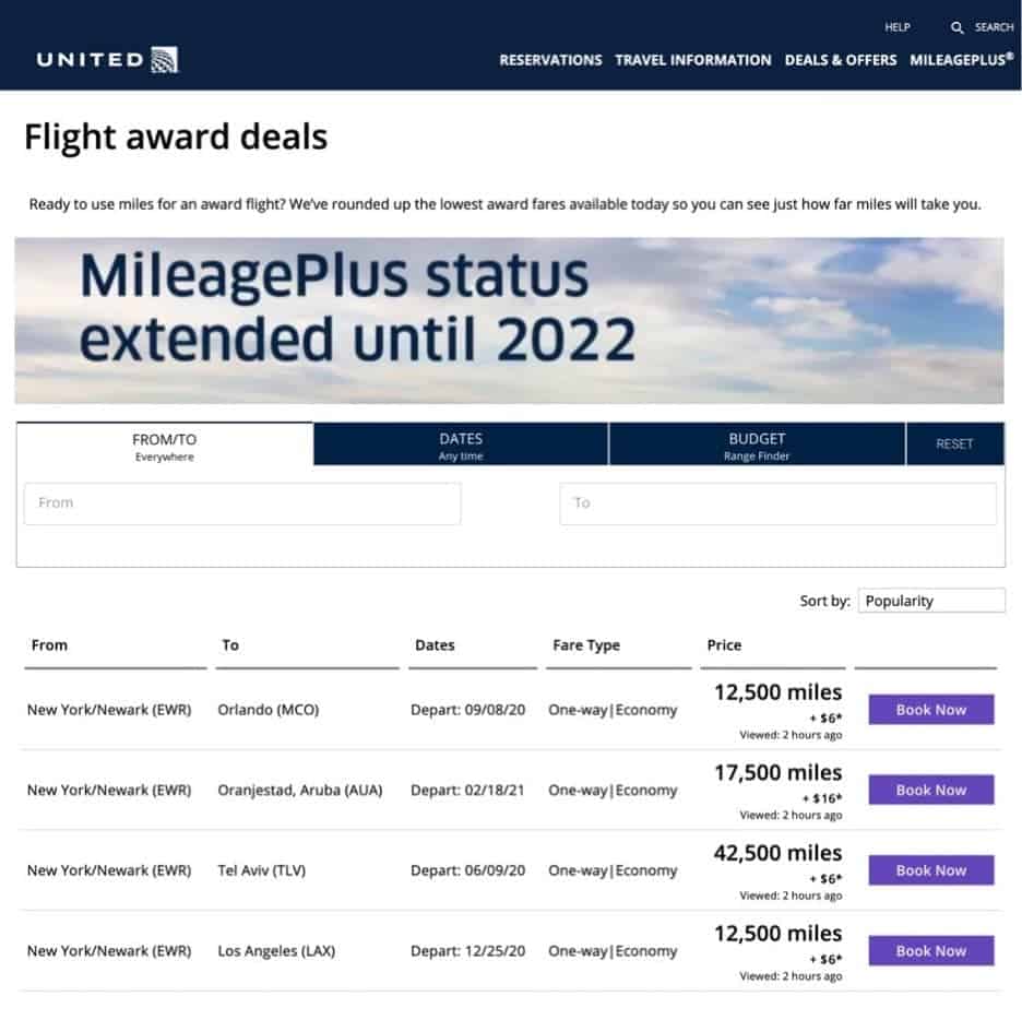 United Extended miles offers
