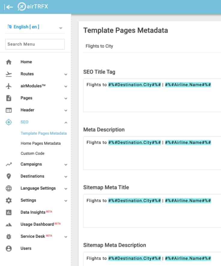 airTRFX template pages metadata