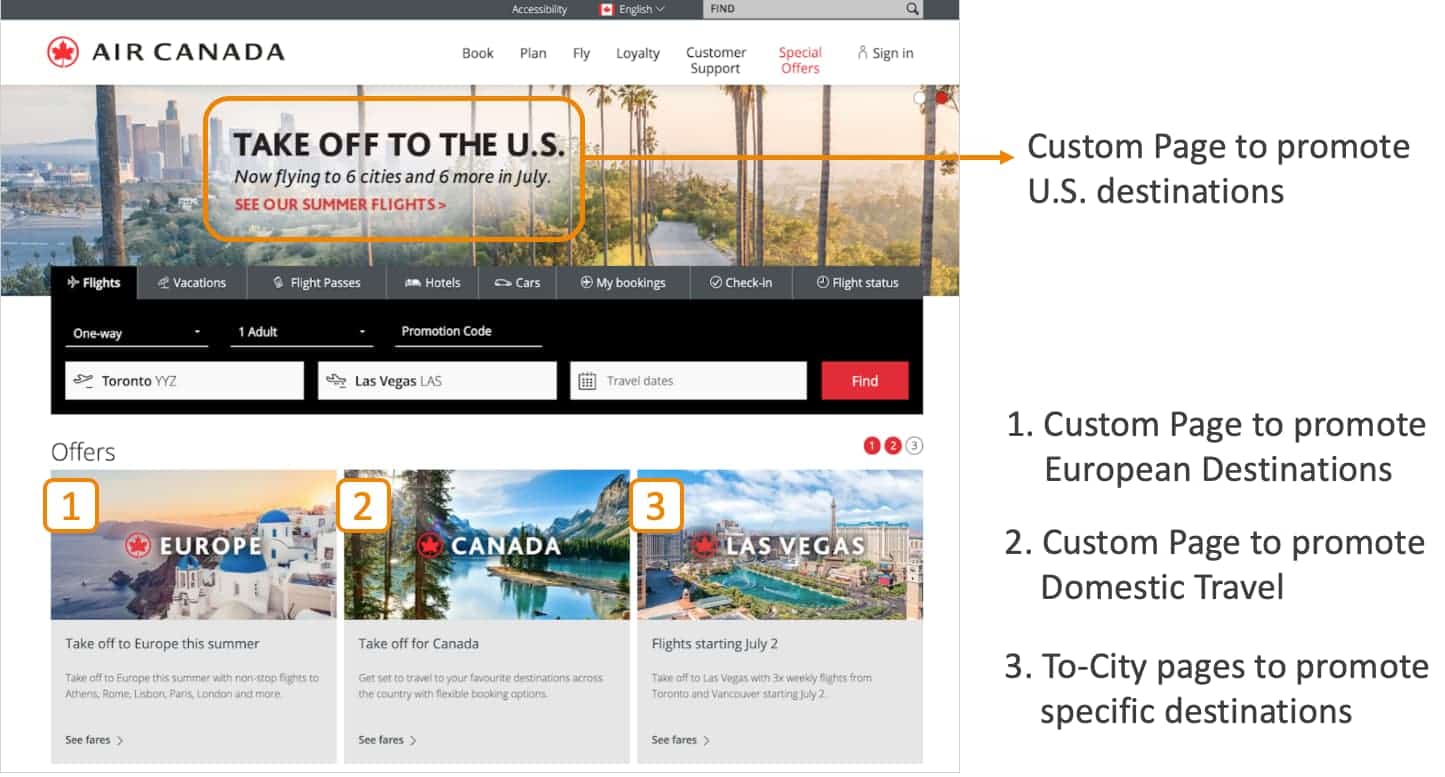 Air Canada Home Page with airTRFX links