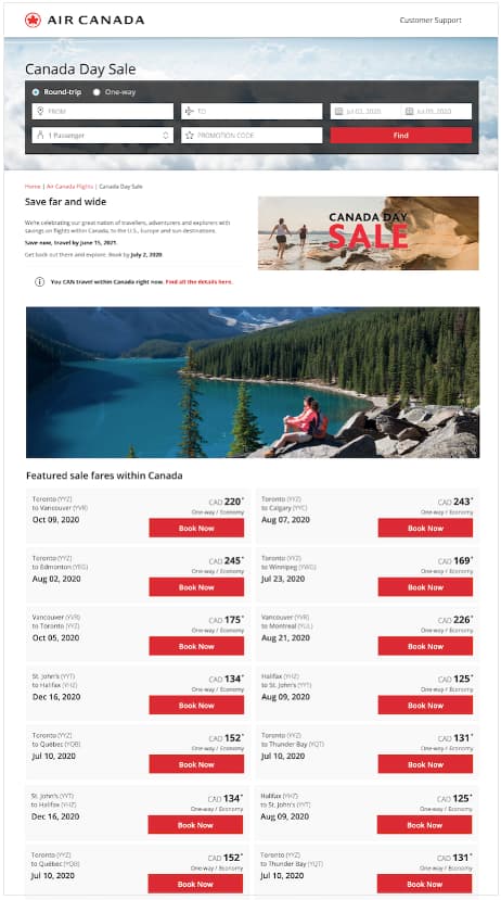 Air Canada Canada Custom airTRFX Page