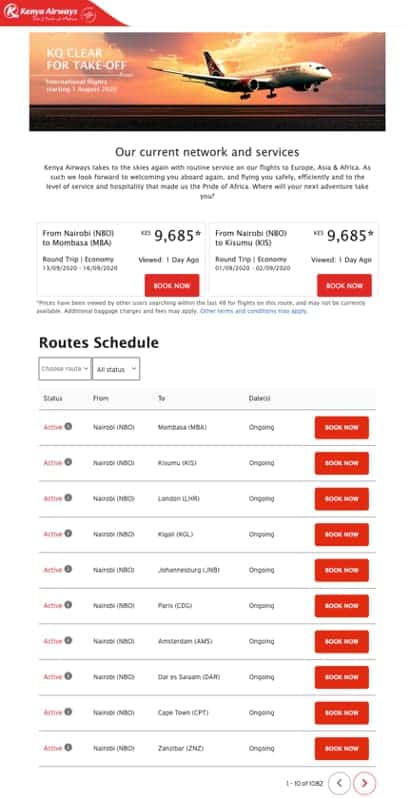 Kenya Airways Route Status airModule