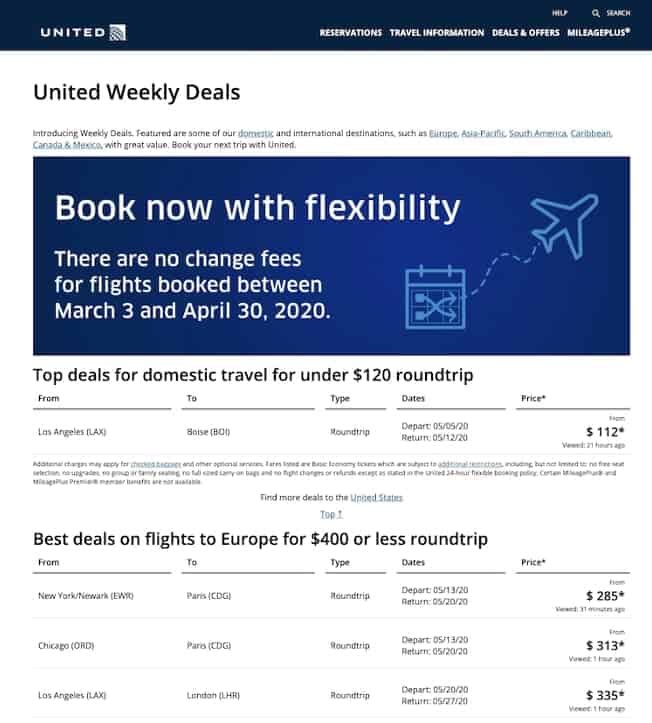 United Weekly deals airTRFX page